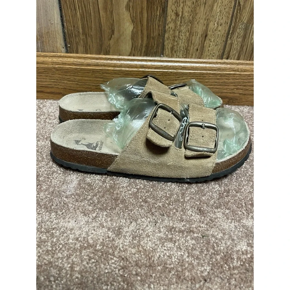 FOXRIDGE Women's Cork Slide Sandals Tan Leather Buckles 7 M